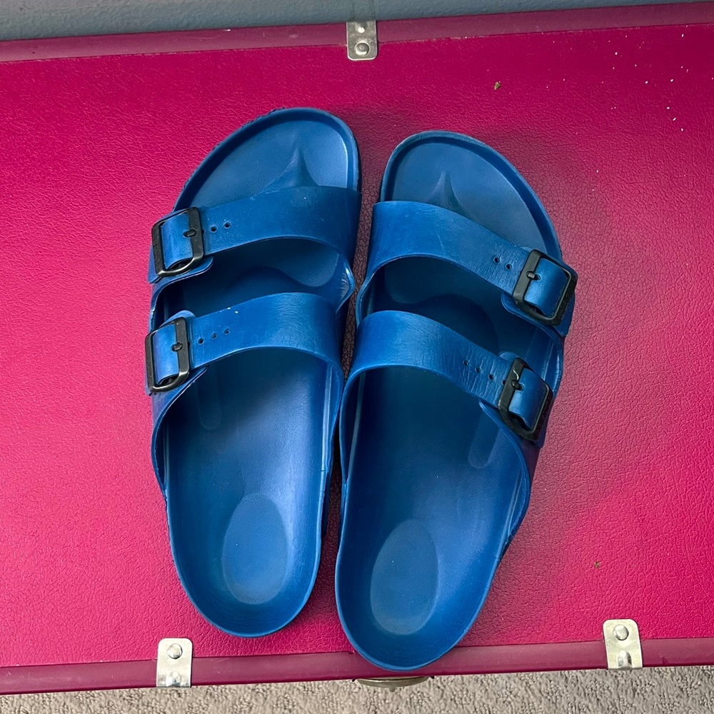 Blue Birkenstock Arizona EVA slides
